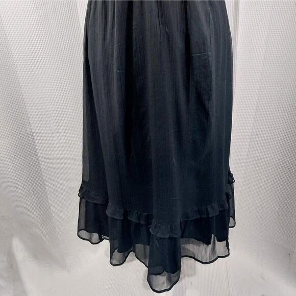 OLD NAVY! SHEER BLACK SCRUNCHY TEXTURED CHIFFON RUFFLED HEM/NECK DRESS! SZ M - Picture 4 of 11